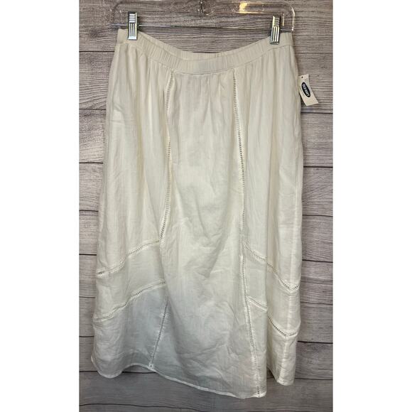 Old Navy White Cotton Boho Midi Skirt Small NWT - Picture 1 of 4